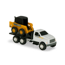 Load image into Gallery viewer, Die-cast flatbed truck with skid steer