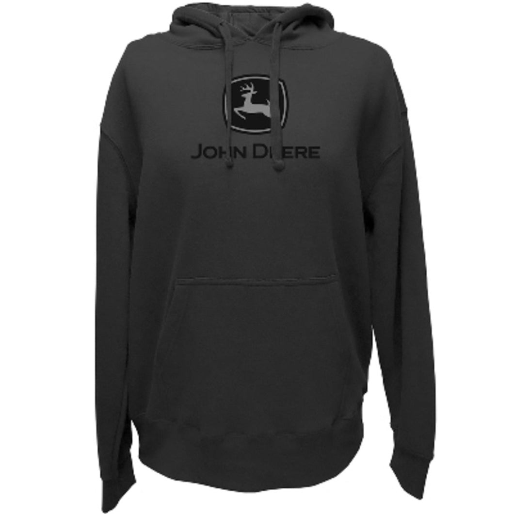 John Deere Mens Charcoal Tonal Logo Fleece Hoodie - Size XL