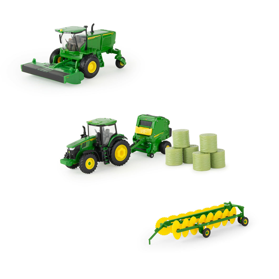 1/64 John Deere Haying Set - 7R 250 Tractor, W235 Windrower, 561R Baler
