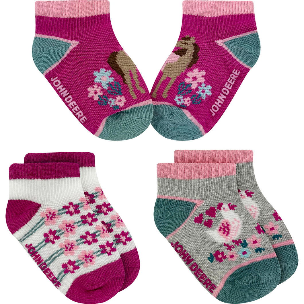 John Deere Infant Girl 3 Pack Shortie Socks