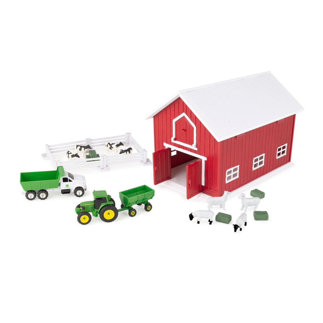 Barn with animals and tractors