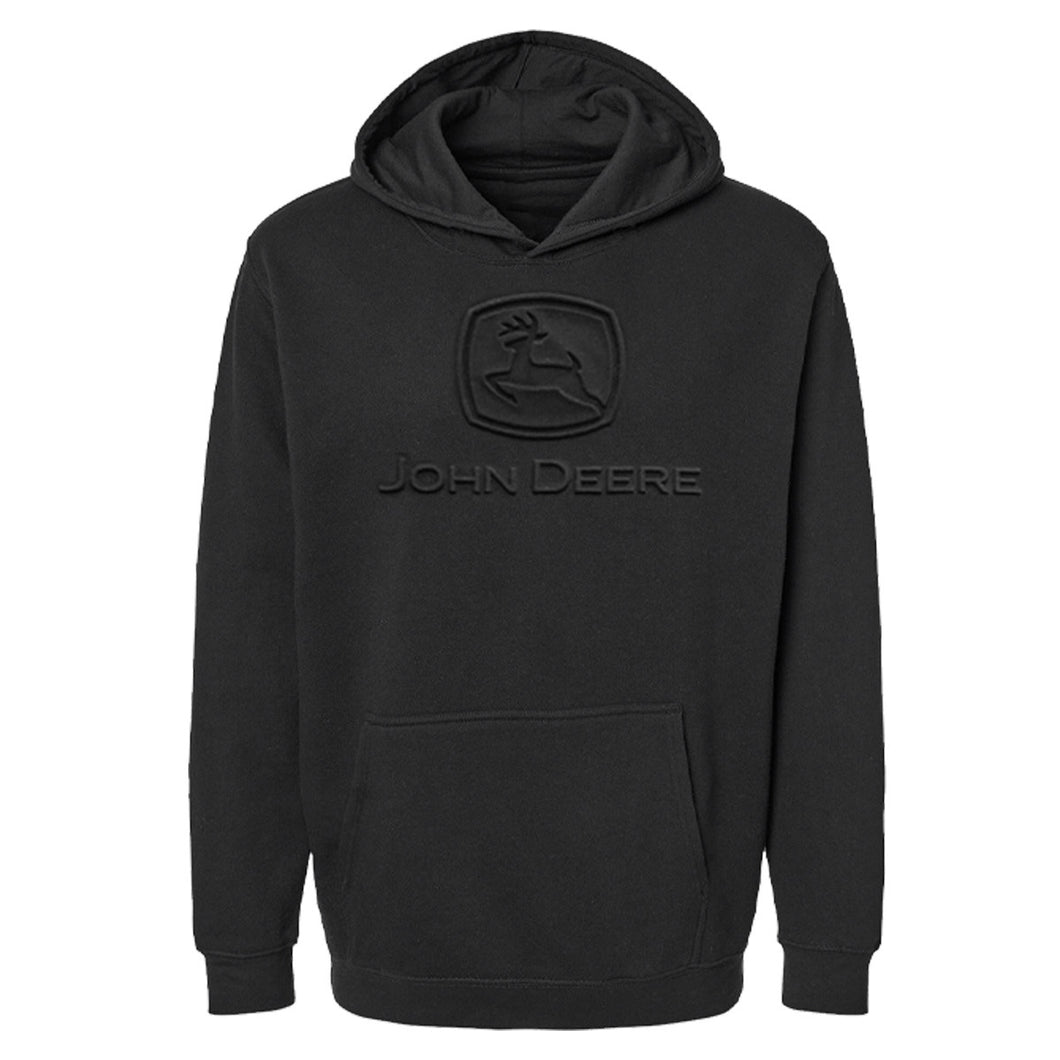 John Deere Mens Black Embossed Logo Hoodie - Multiple Sizes