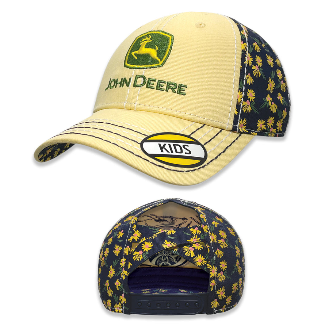 Youth John Deere Twill Floral Ponytail Hat