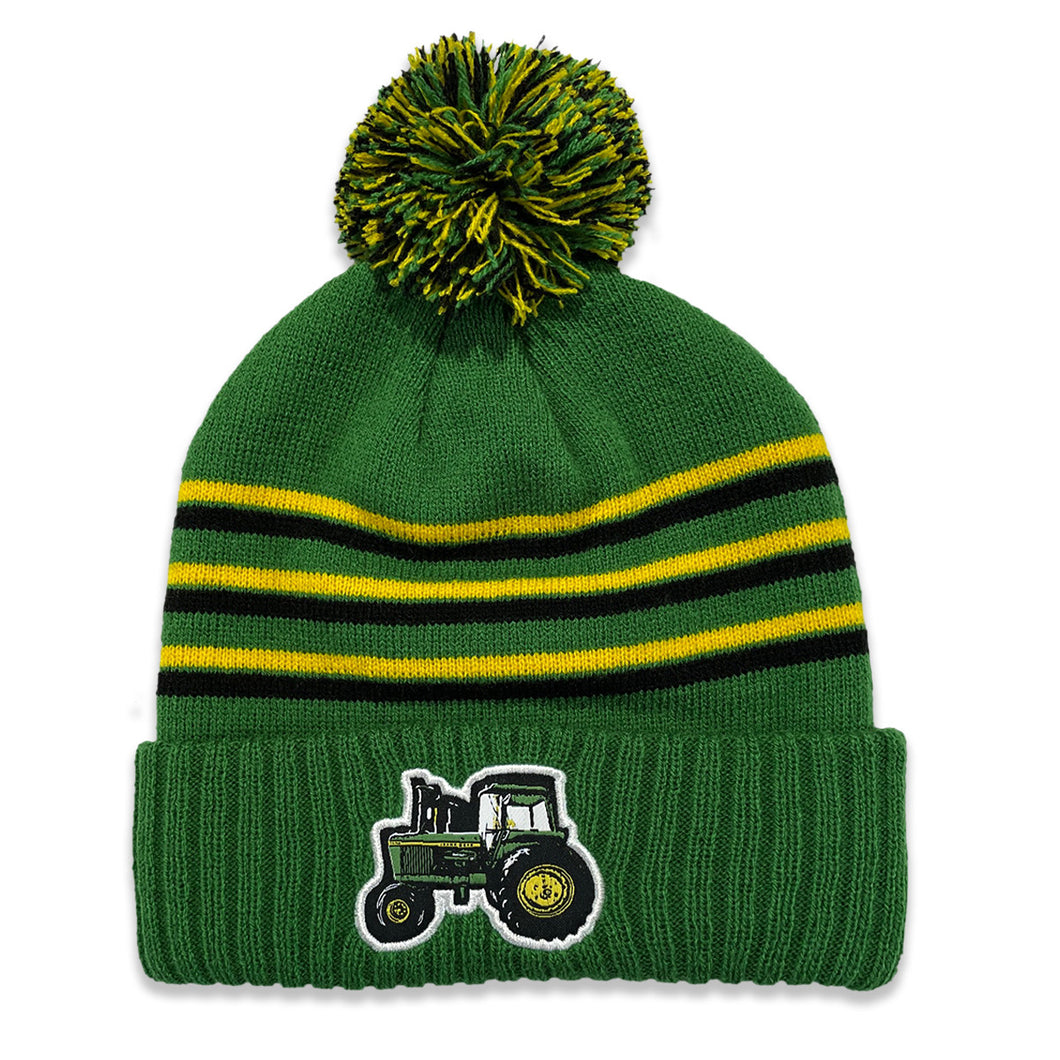 John Deere Youth Green Striped Tractor Pom Beanie Toque