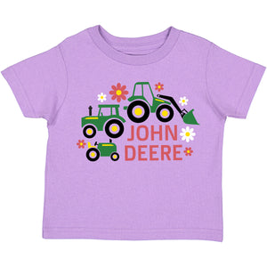 John Deere Toddler Lavender Tractors & Flowers Girls Short Sleeve T-Shirt - Multiple Sizes