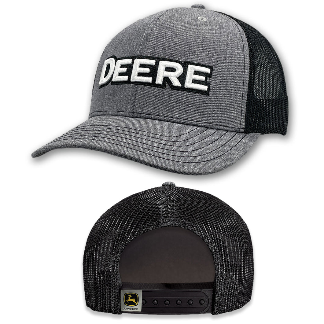 John Deere Unisex Heather Grey and Black Deere Print Embroidered Cap