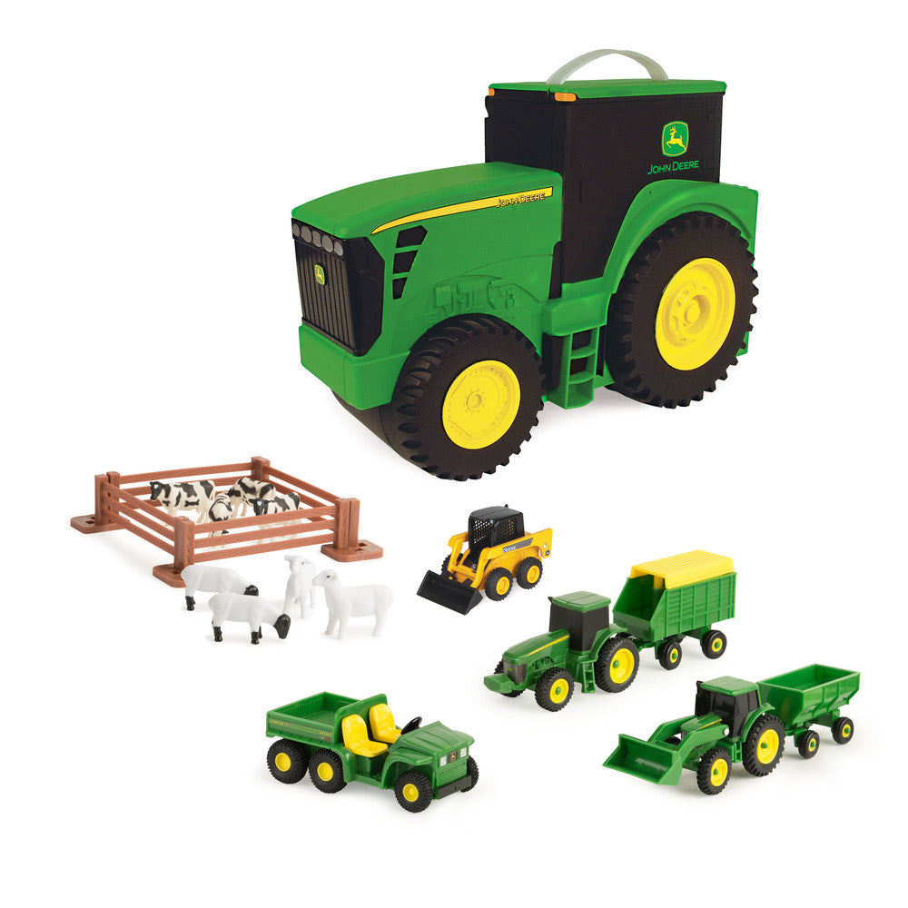 Carry case with tractors, animals, and fences