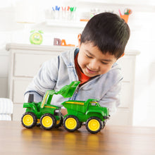 Load image into Gallery viewer, Boy playing with tractor and truck
