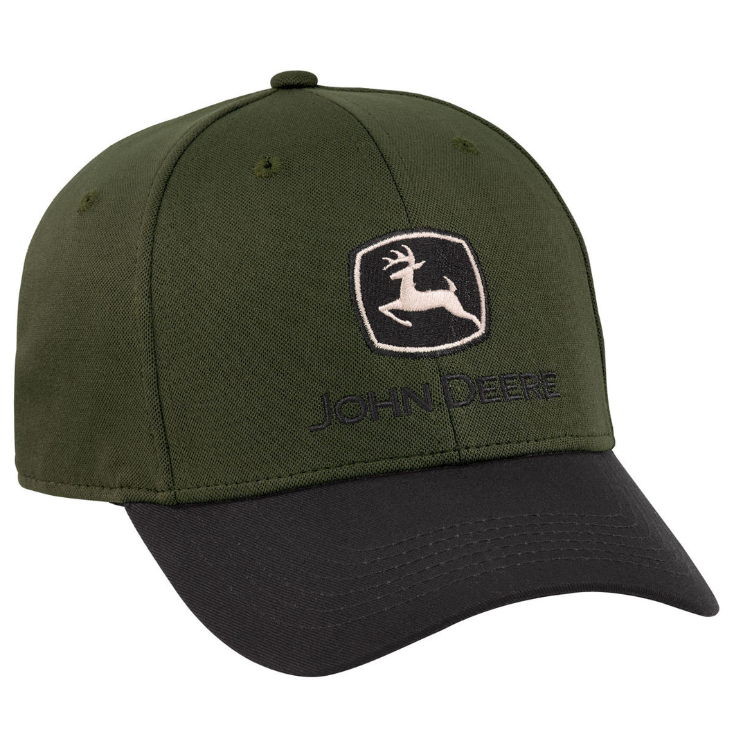 Green hat with black logo and brim