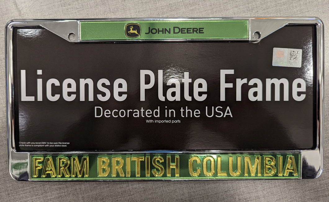 John Deere brand license plate frame